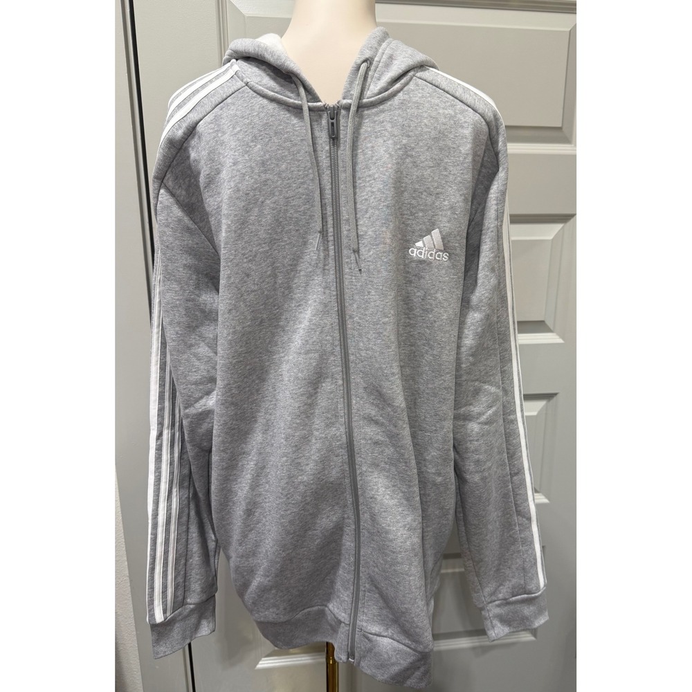 Adidas‎ Mens Track Jacket Hoodie Full Zip Gray White Stripes LT